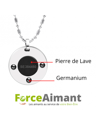 Collier avec pendentif Pierre de lave et germanium rond