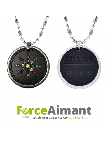 Collier pendentif Pierre de Lave strass colorés