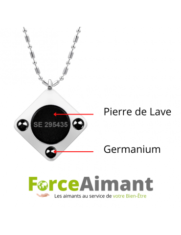 Collier avec pendentif Pierre de Lave et germanium carré