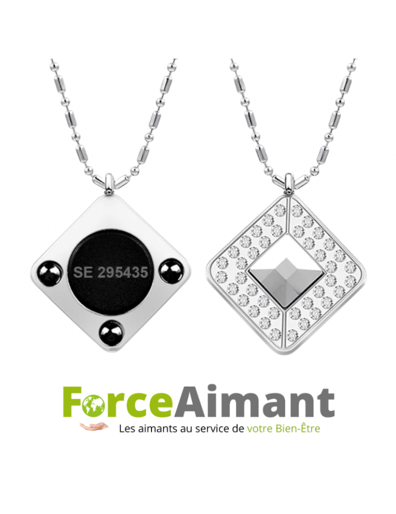 Collier avec pendentif Pierre de Lave et germanium carré