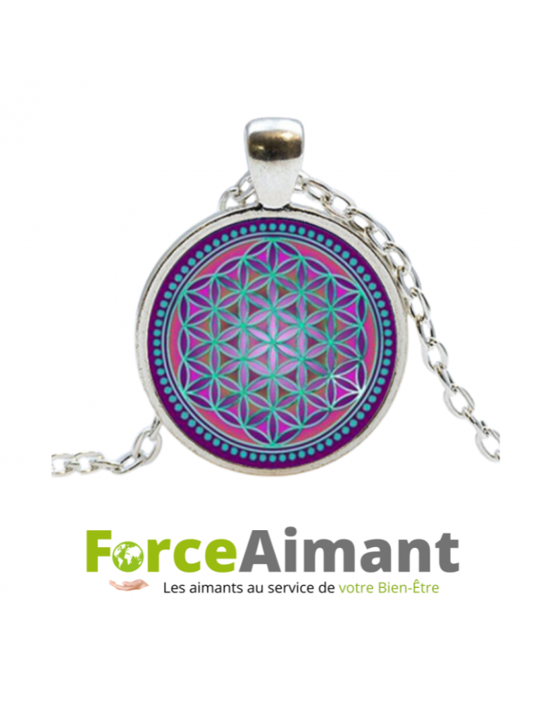Collier fleur de vie dôme en verre 3D