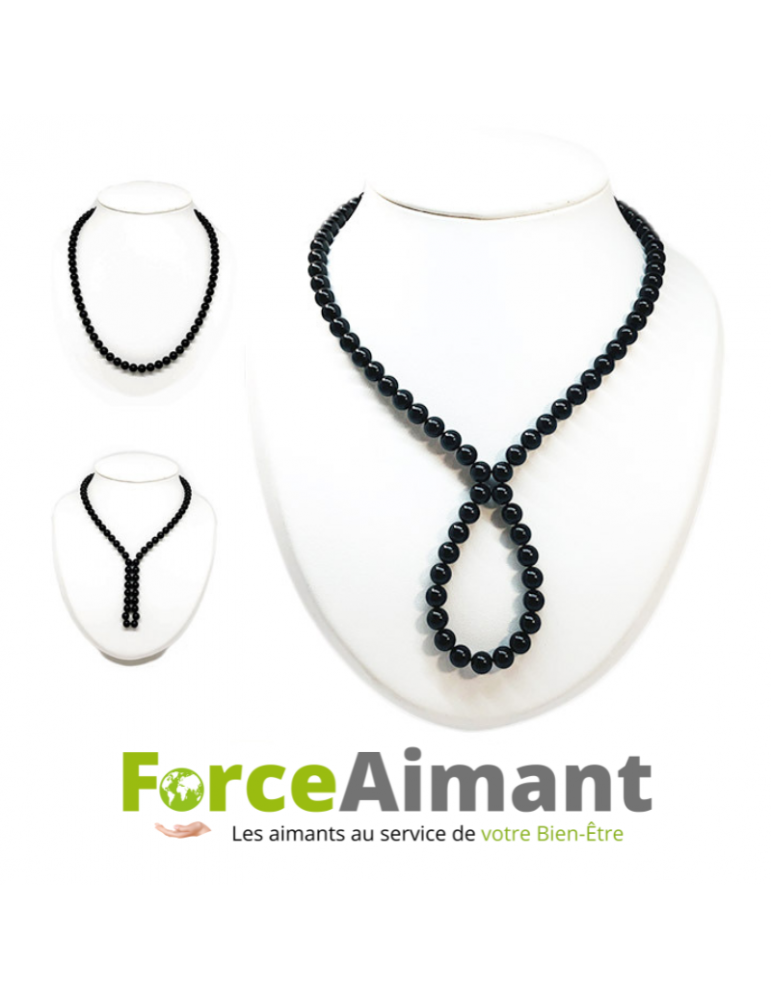 Collier billes 100 % magnétique noir - Multi-position