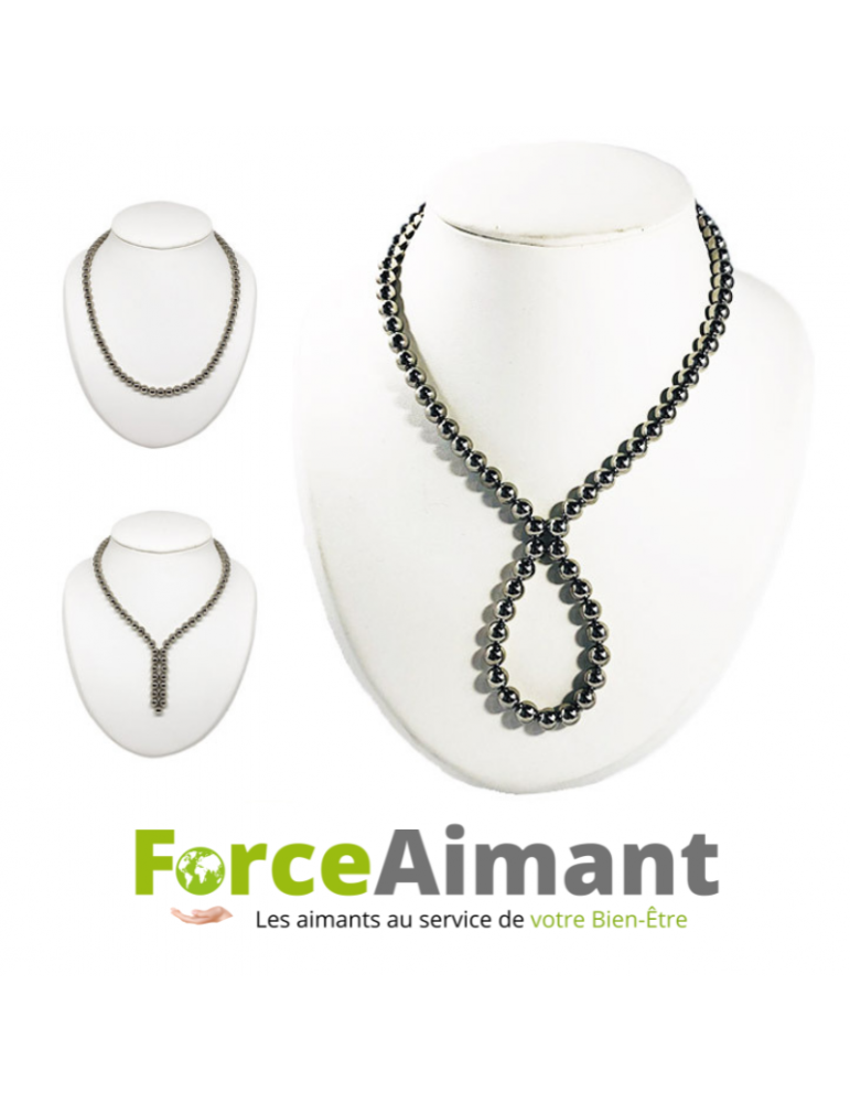 Collier billes 100 % magnétique métal - Multi-position