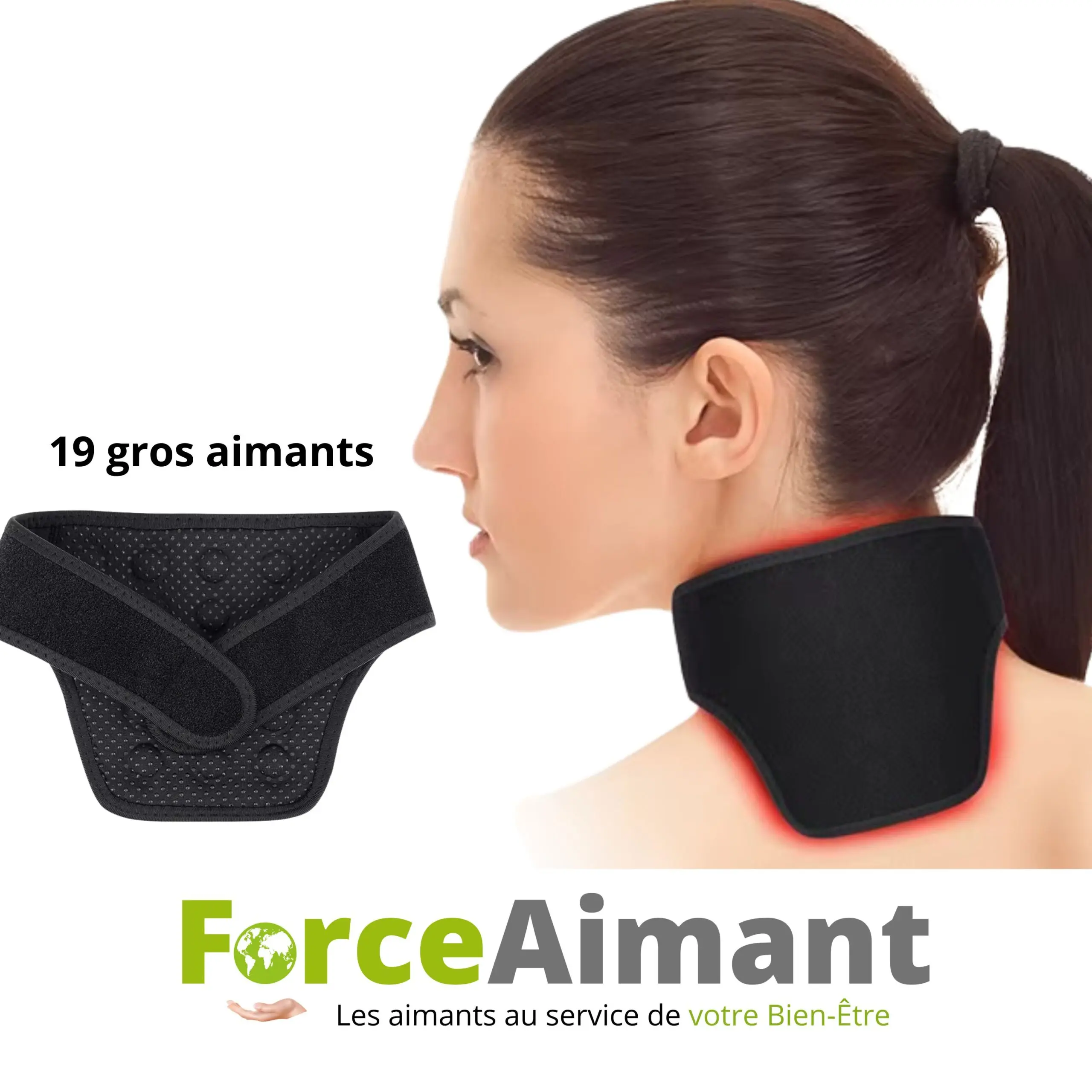 Collier cervical magnétique 19 aimants pour le maintien et le confort de la nuque.