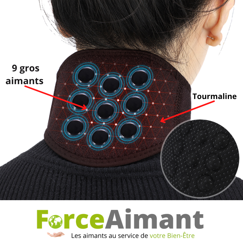 Collier cervical magnétique avec 9 aimants pour le soutien et le confort du cou.