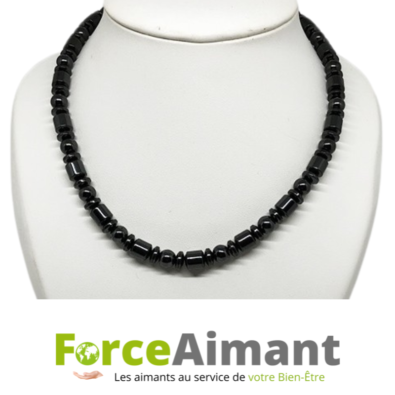 Vue complète du Collier Hématite Magnétique Espace aux reflets métallisés