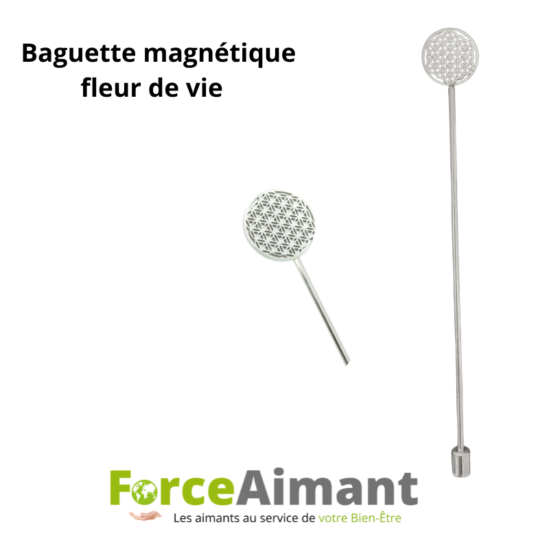 Baguette magnétique Fleur de Vie en gros plan avec finition soignée et symbole Fleur de Vie gravé.