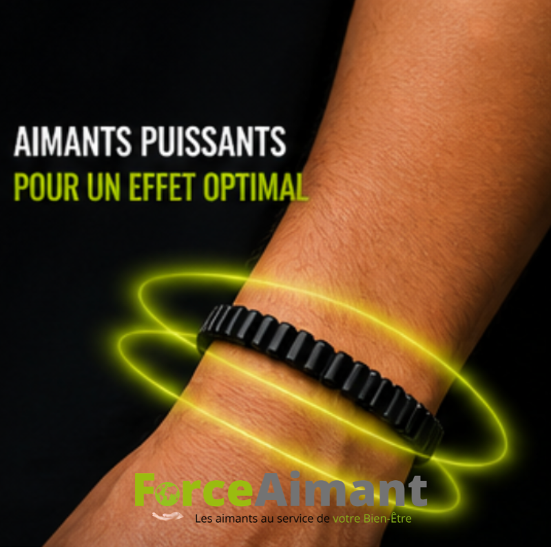 Bracelet 100 % magnétique noir, aimants puissants pour un effet optimal.