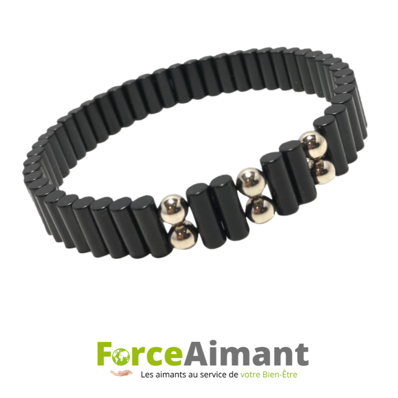 Bracelet 100 % magnétique noir et billes métal.