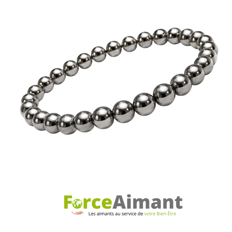 Bracelet bille 100 % magnétique métal, vue d'ensemble.