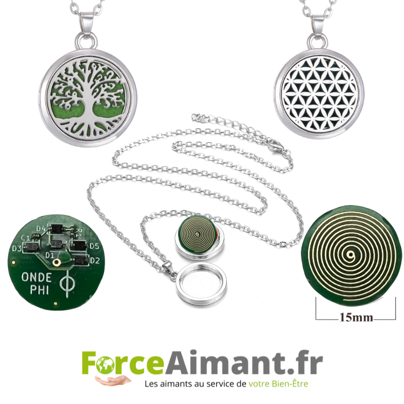 Colliers Onde Phi Fleur de Vie et Arbre de Vie en acier inoxydable.