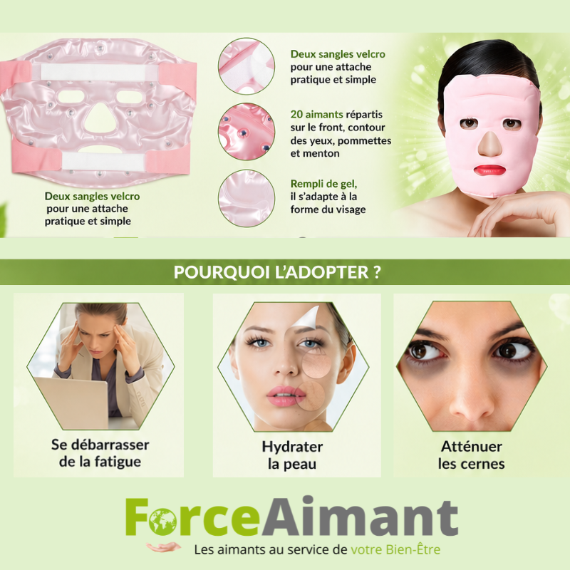 Illustration des principaux bienfaits du masque visage magnétique.