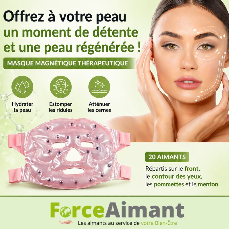 Présentation du masque visage magnétique en gel avec fermeture ajustable. Un moment de détente.