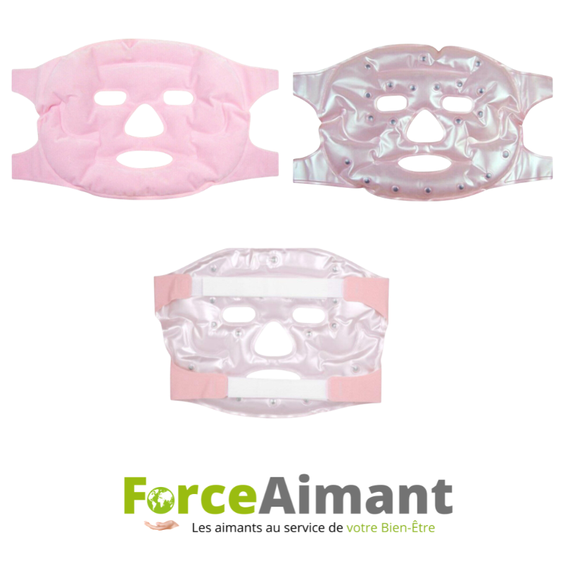 Gros plan du Masque visage magnétique en gel avec aimants intégrés pour une sensation de fraîcheur et de détente.