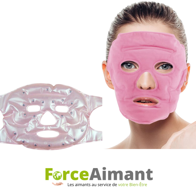 Masque visage magnétique en gel avec aimants intégrés présenté à plat.
