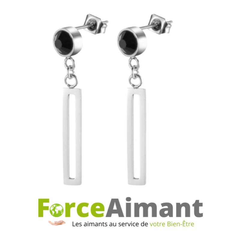 Boucles d'oreilles magnétiques strass noirs élégance pour magnétothérapie.